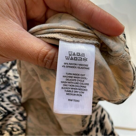 RACHEL ZOE Cream Aztec Print stretch Slip On Shift Dress short sleeve sz 2X - Picture 6 of 8